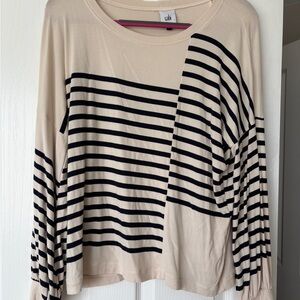 CAbi Beige and Black Striped Top